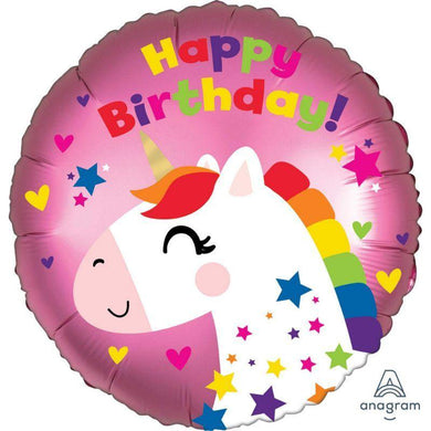 Satin Unicorn Happy Birthday Foil Balloon - 45cm - The Base Warehouse