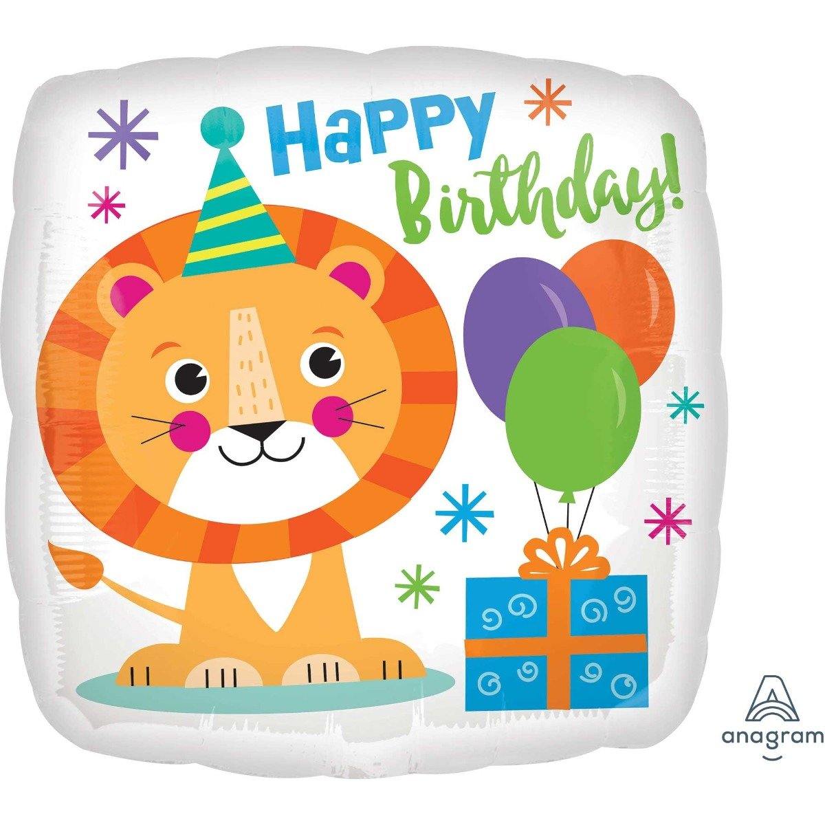HBD Lion Square Foil Balloon - 45cm - The Base Warehouse