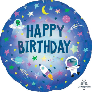 Holographic HBD Outer Space Round Foil Balloon - 45cm - The Base Warehouse
