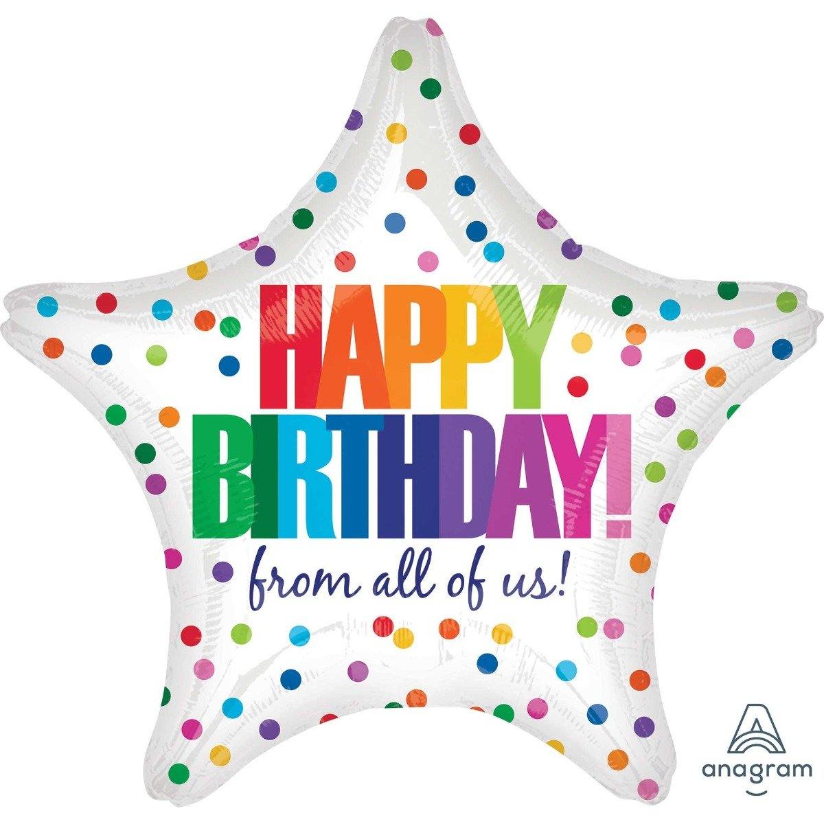 Rainbow Dots HBD Star Foil Balloon - 45cm - The Base Warehouse