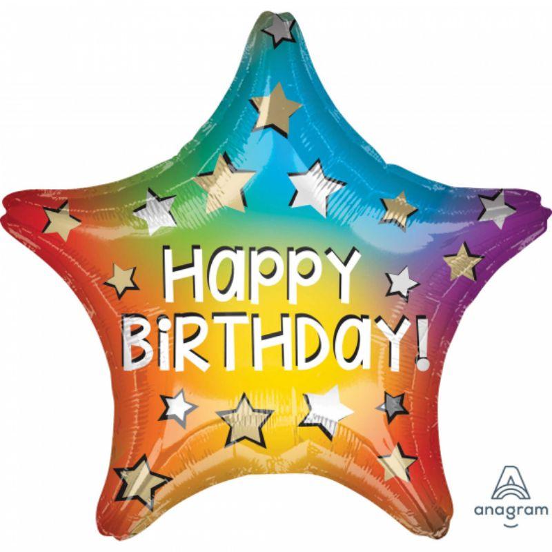 Happy Birthday Rainbow Star Foil Balloon - 45cm