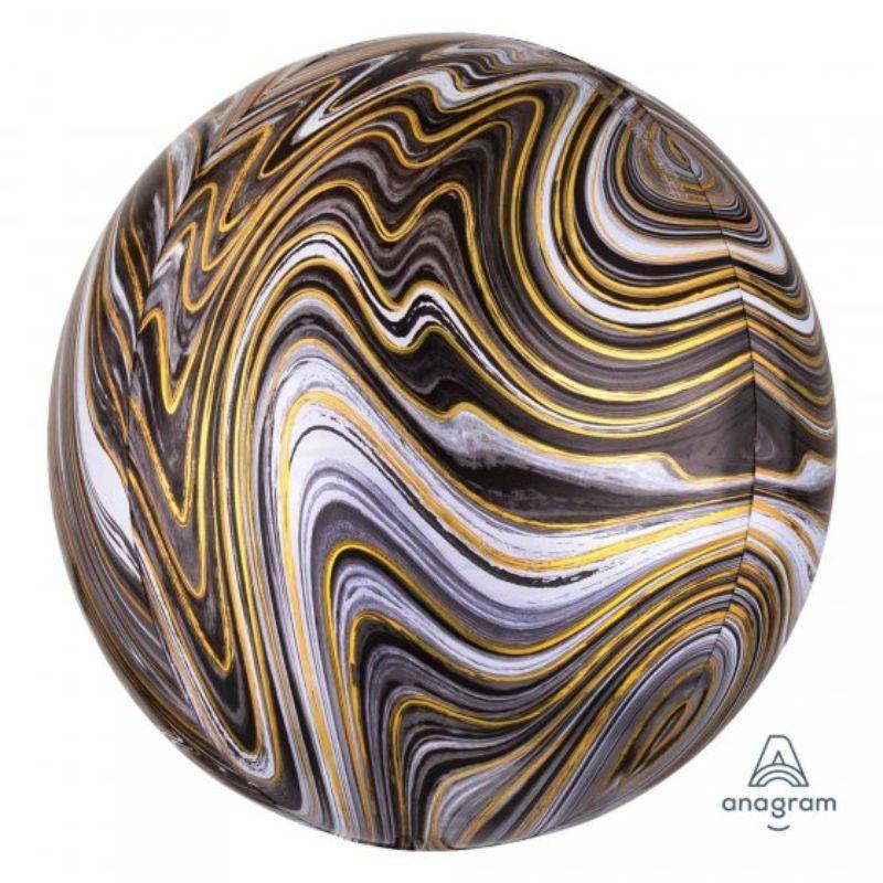 Orbz Black Marblez Foil Balloon - 38cm x 40cm - The Base Warehouse