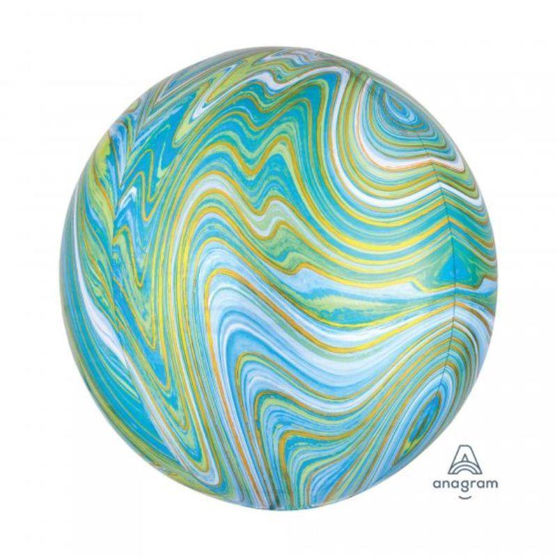 Orbz Blue Green Marblez Foil Balloon - 38cm x 40cm - The Base Warehouse