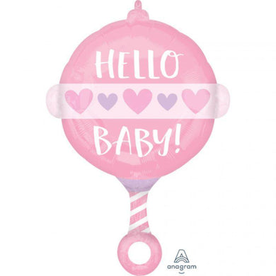 Baby Girl Rattle Hello Baby Foil Balloon - The Base Warehouse