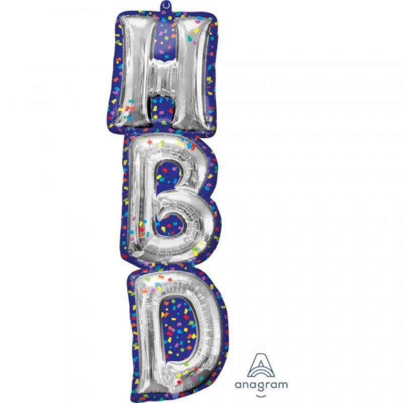 SuperShape XL HBD Balloon Letters Foil Balloon - 27cm x 96cm - The Base Warehouse