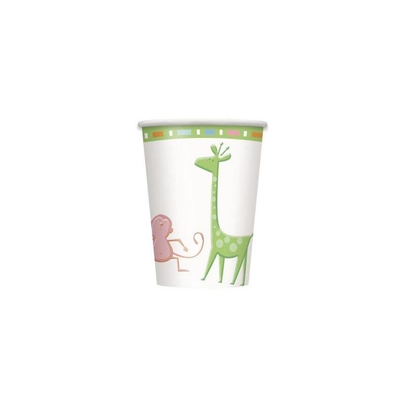 8 Pack Baby Showers Baby Animal Paper Cups - 270ml - The Base Warehouse