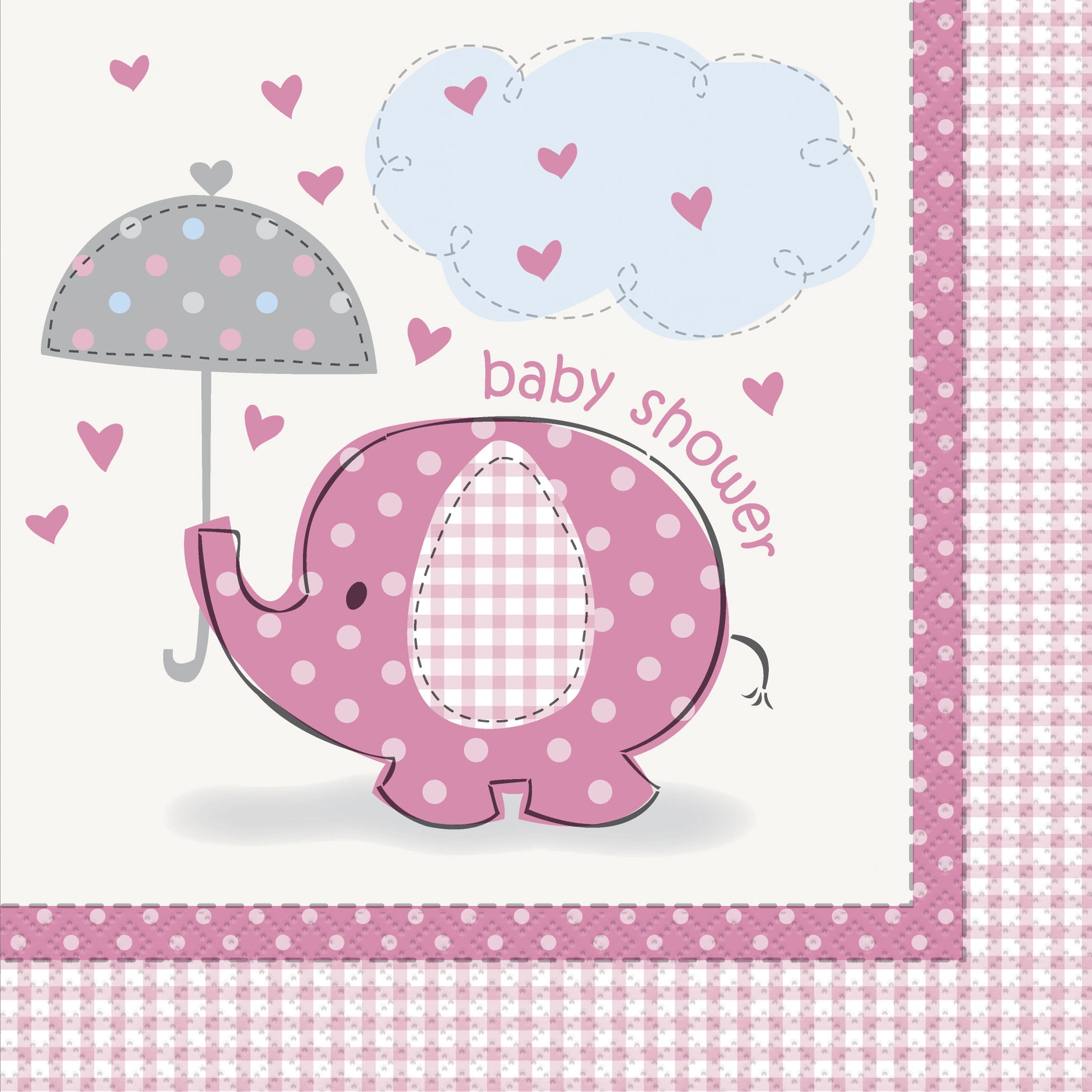 16 Pack Pink Umbrellaphants Baby Shower Luncheon Napkins - 33cm x 33cm