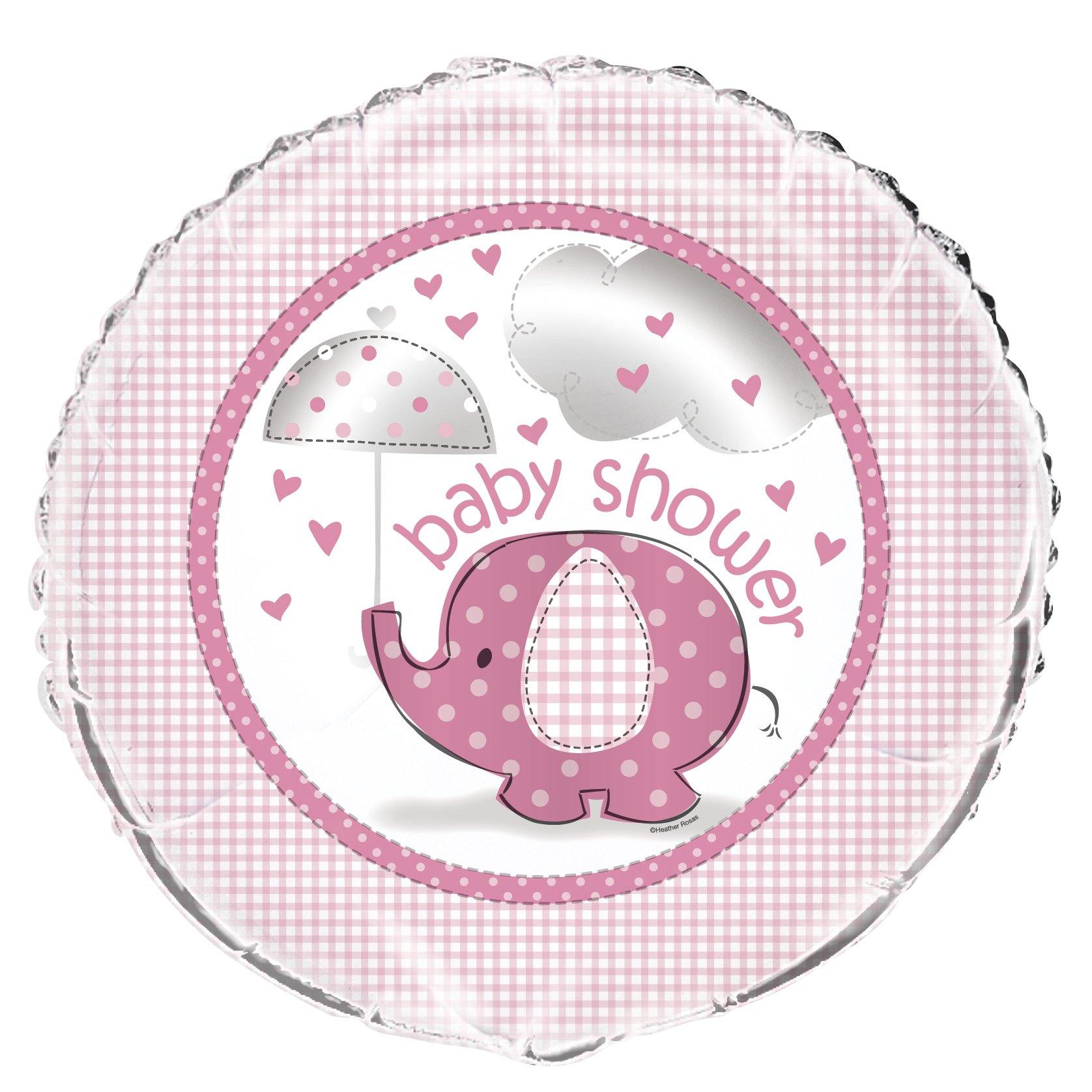 Pink Umbrellaphants Baby Shower Round Foil Balloon - 45cm - The Base Warehouse