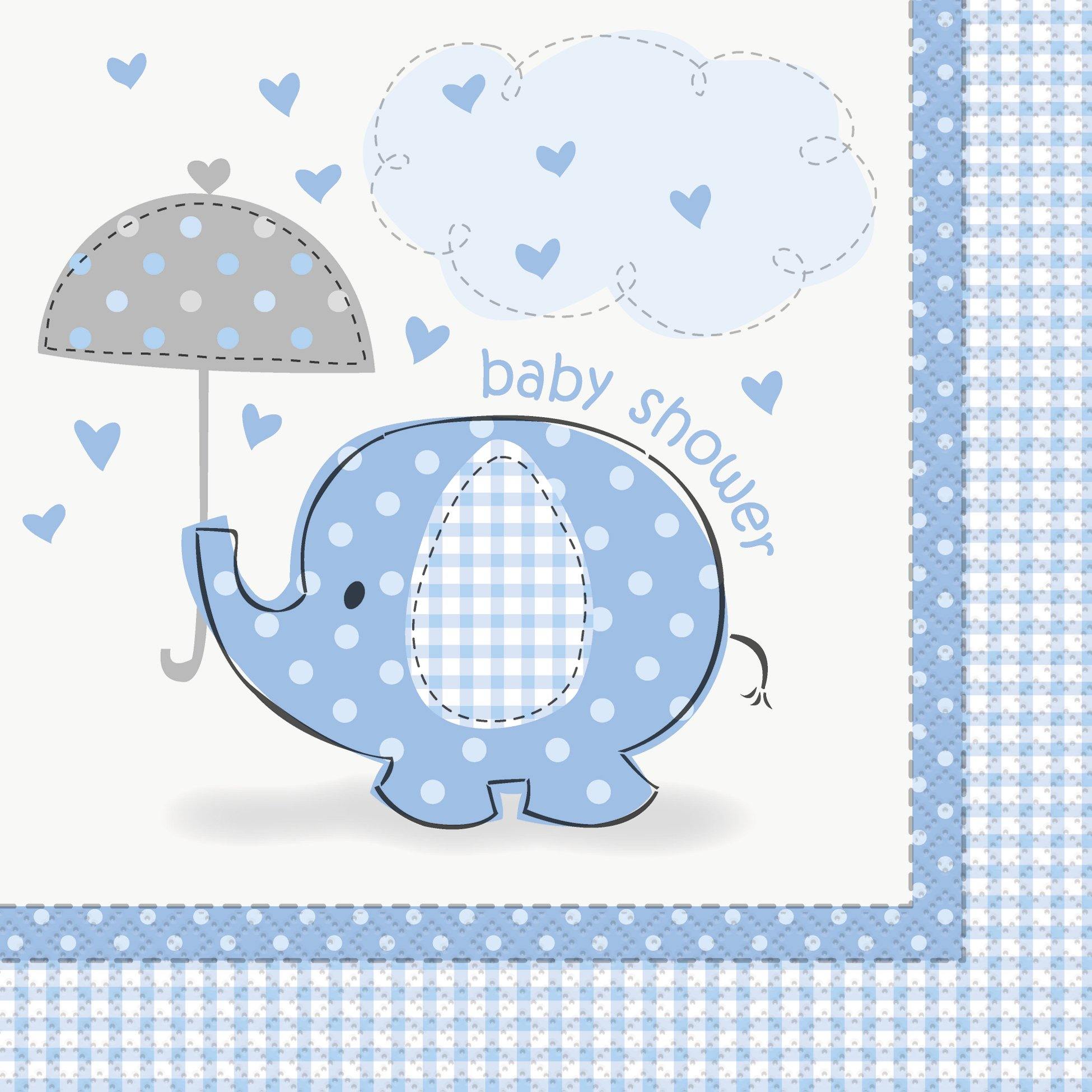 16 Pack Blue Umbrellaphants Baby Shower Luncheon Napkins - 33cm x 33cm - The Base Warehouse