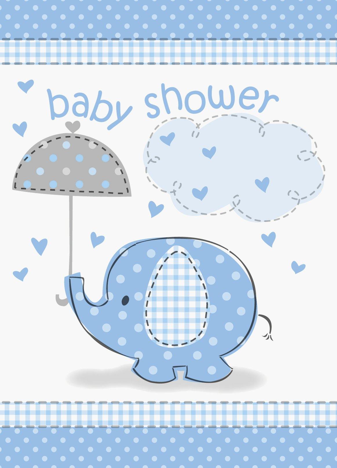 8 Pack Blue Umbrellaphants Baby Shower Invitations