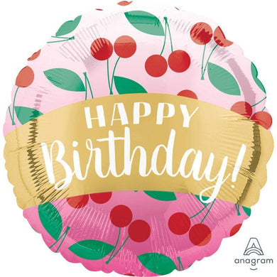 Happy Birthday Cherries Foil Balloon - 45cm - The Base Warehouse