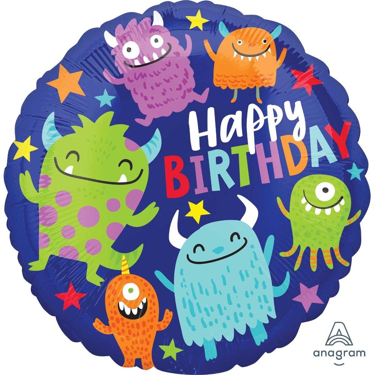 HBD Little Monsters Round Foil Balloon - 45cm - The Base Warehouse