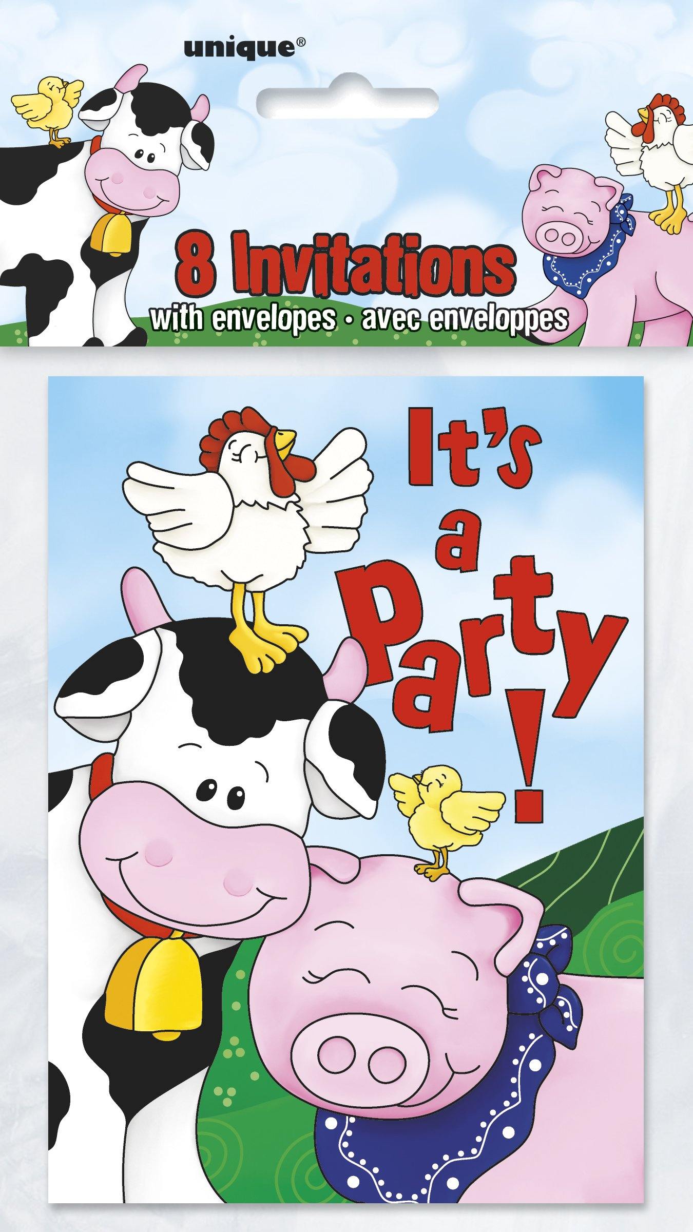 8 Pack Farm Friends Its A Party! Invitations - The Base Warehouse