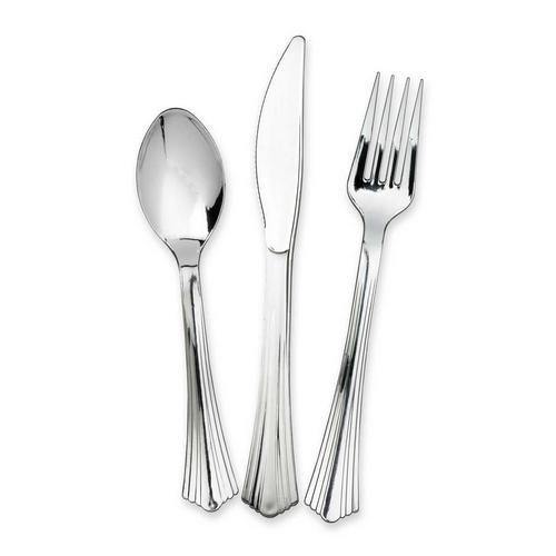 18 Pack Metallic Silver Cutlery Set - 6 x Knives, Forks & Spoons