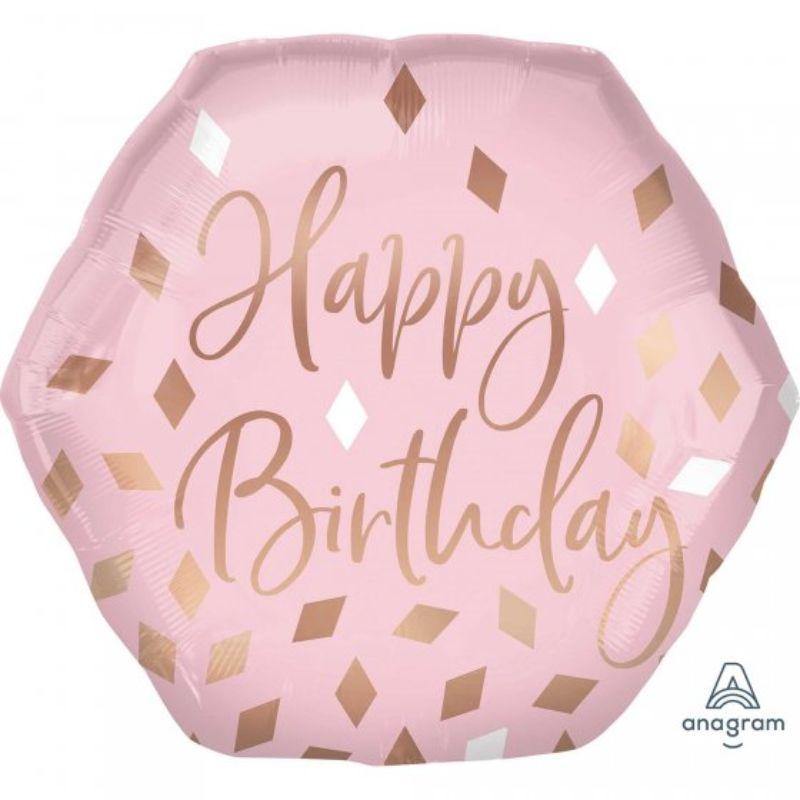 SuperShape XL Blush Happy Birthday Foil Balloon - 58cm x 55cm - The Base Warehouse