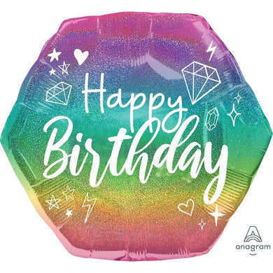 SuperShape Holographic Sparkle Birthday Foil Balloon - 58cm x 55cm - The Base Warehouse