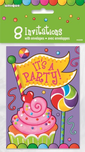 8 Pack Candy Party Invitations