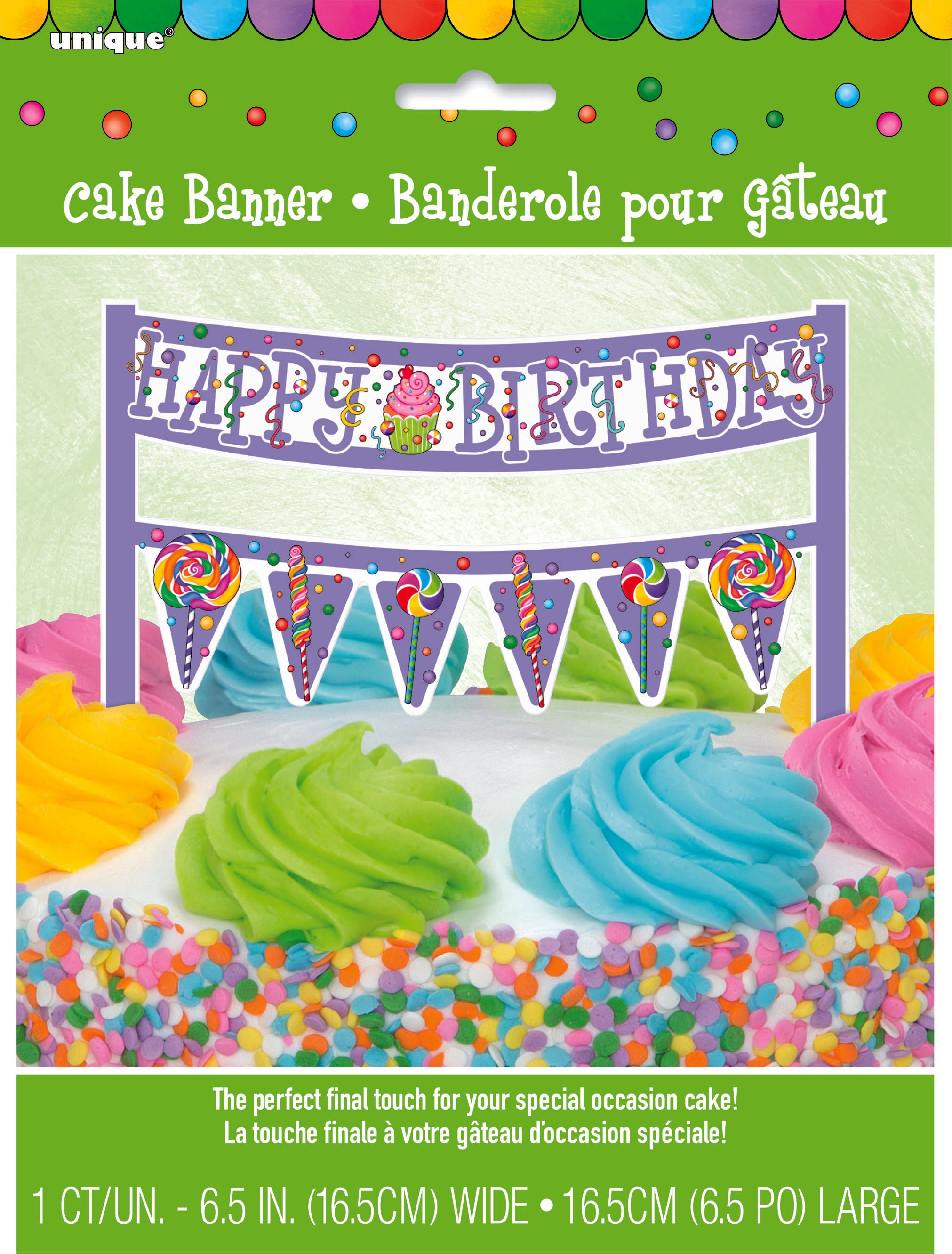 Candy Party Happy Birthday Cake Banner - 16.5cm
