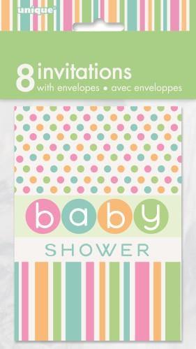 8 Pack Pastel Baby Shower Invitations - The Base Warehouse