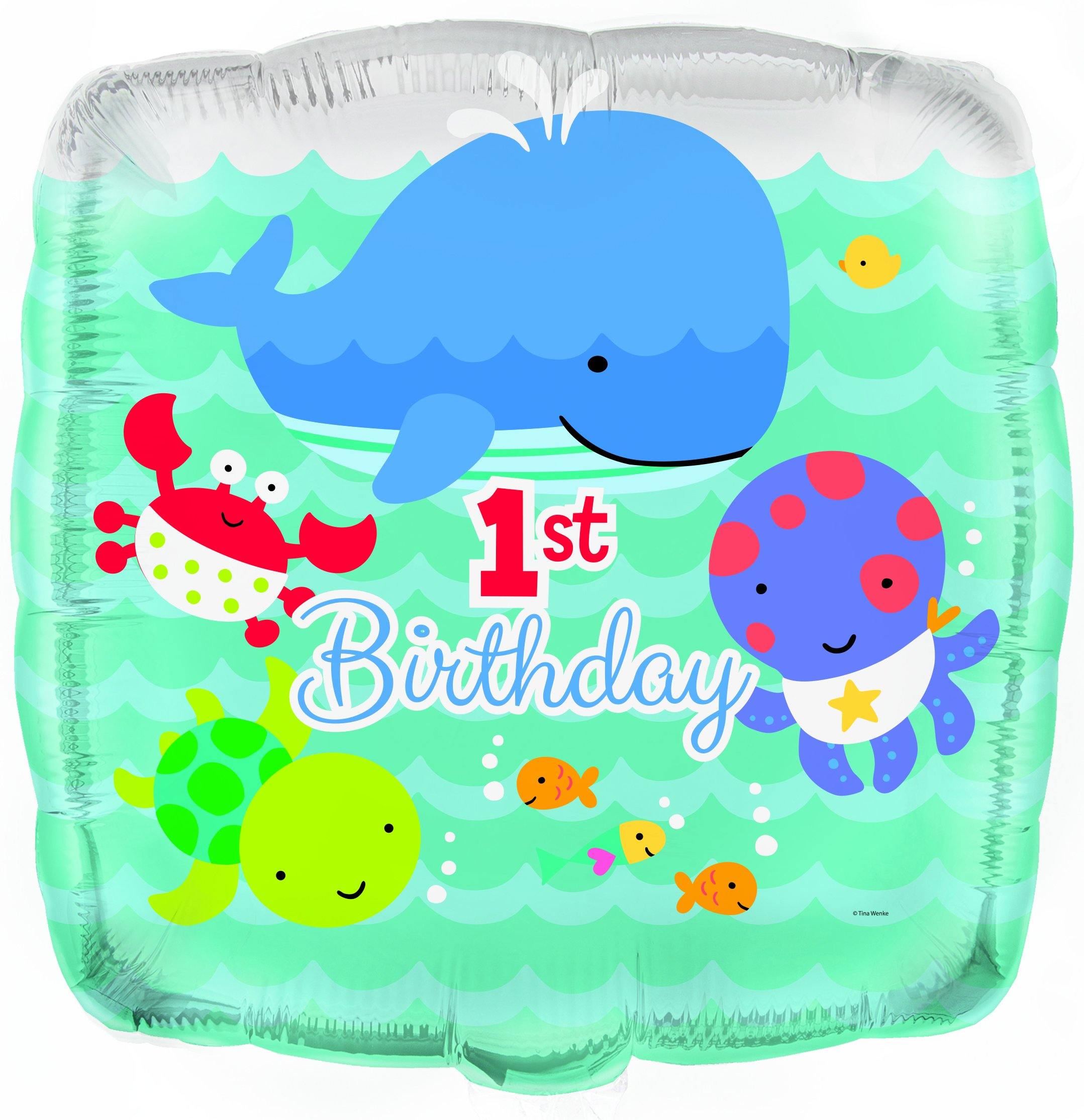 1st Birthday Under The Sea Square Foil Balloon - 45cm