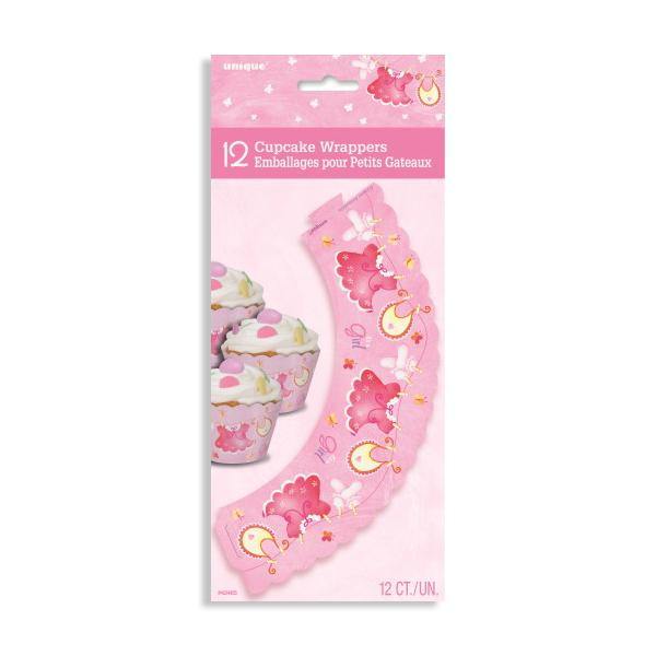 12 Pack Pink Baby Shower Cupcake Wrappers - The Base Warehouse