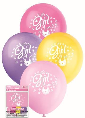 8 Pack Its a Girl Latex Balloons - 30cm - The Base Warehouse