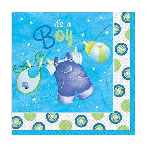 16 Pack Blue Clothesline Its A Boy Lunch Napkins - The Base Warehouse