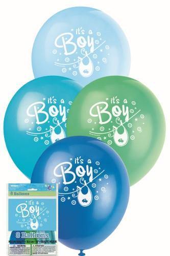 8 Pack Its a Boy Assorted Latex Balloons - 30cm - The Base Warehouse