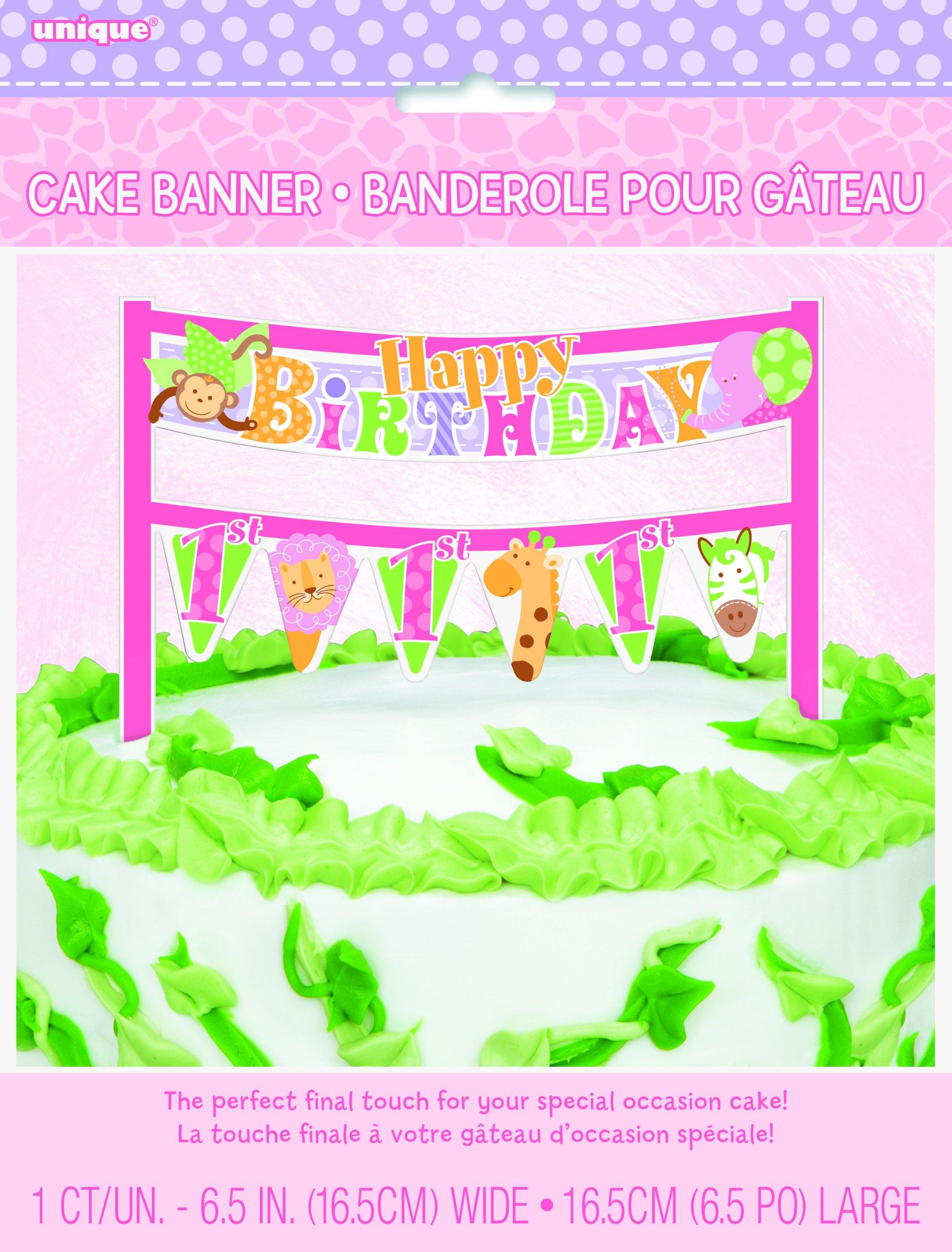 Pink Safari 1st Birthday Cake Banner - 16.5cm - The Base Warehouse