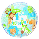Load image into Gallery viewer, 1st Birthday Blue Safari Round Foil Balloon - 45cm - The Base Warehouse
