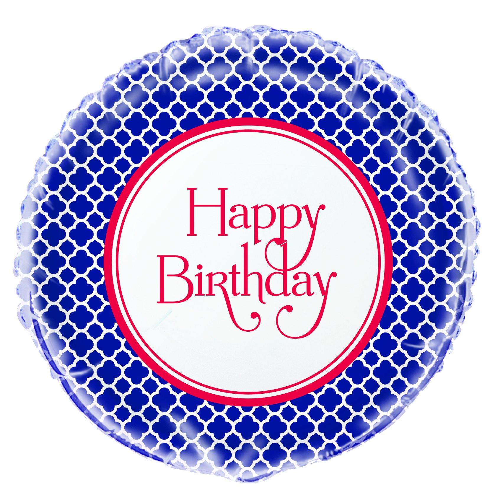 Happy Birthday Hampton Quatrefoil Round Foil Balloon - 45cm - The Base Warehouse