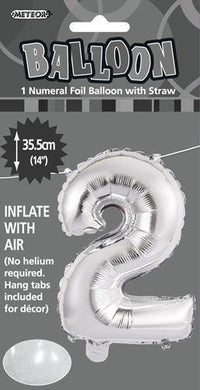 Silver Number 2 Foil Balloon - 35cm - The Base Warehouse