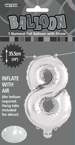 Silver Number 8 Foil Balloon - 35cm