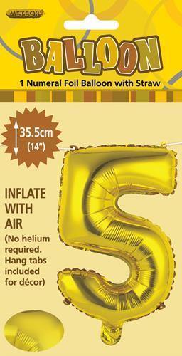 Gold Number 5 Foil Balloon - 35cm - The Base Warehouse