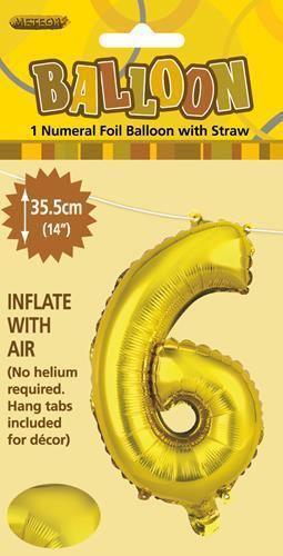 Gold Number 6 Foil Balloon - 35cm - The Base Warehouse