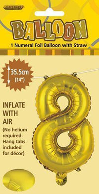 Gold Number 8 Foil Balloon - 35cm - The Base Warehouse