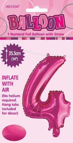 Hot Pink Number 4 Foil Balloon - 35cm