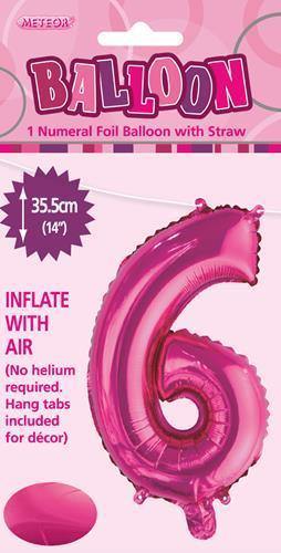 Hot Pink Number 6 Foil Balloon - 35cm - The Base Warehouse