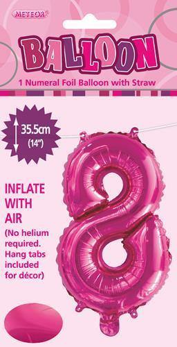 Hot Pink Number 8 Foil Balloon - 35cm - The Base Warehouse