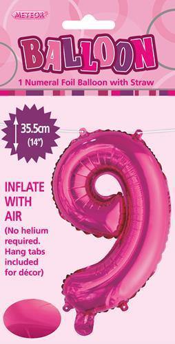 Hot Pink Number 9 Foil Balloon - 35cm