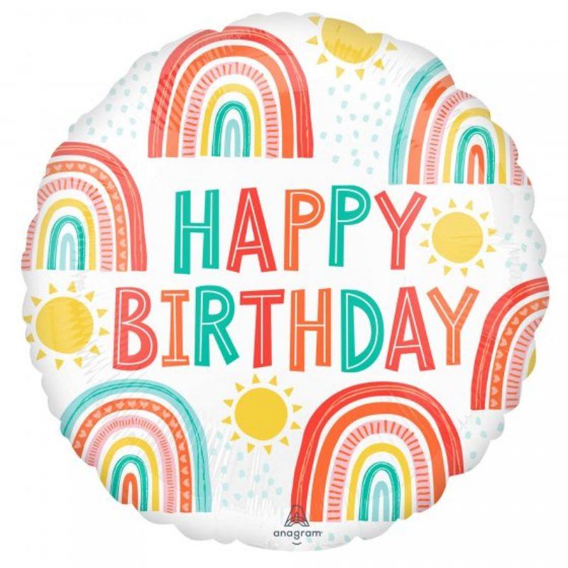Retro Rainbow Happy Birthday Foil Balloon - 45cm