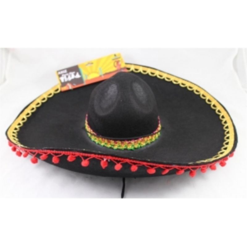 Black Mexican Hat with Multi Coloured Headband