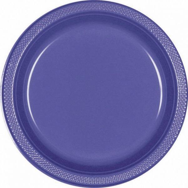 20 Pack New Purple Round Plastic Plates - Small - The Base Warehouse