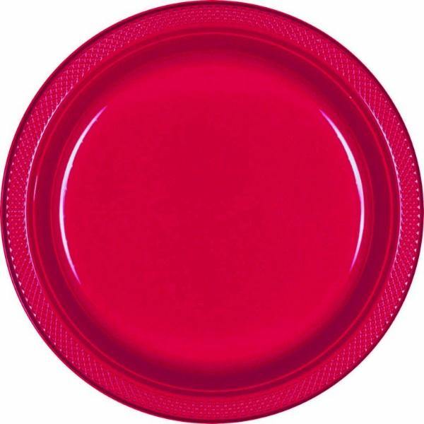 20 Pack Apple Red Round Plastic Plates - Small - The Base Warehouse
