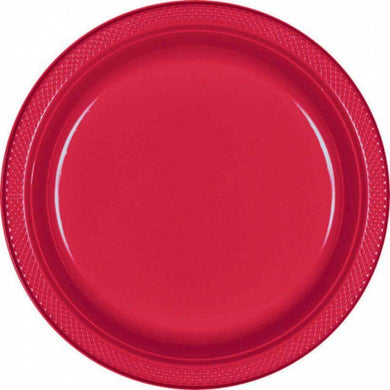 20 Pack Apple Red Plastic Plates - 26cm - The Base Warehouse
