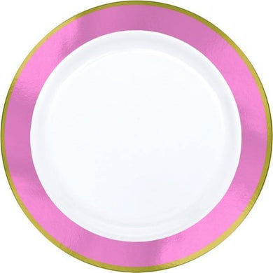 10 Pack Bright Pink Border Premium Plates - Large - The Base Warehouse