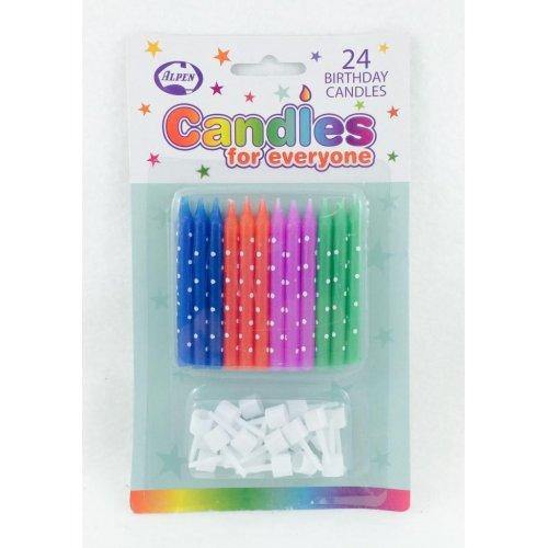 24 Pack Multi-Colour Polkadot Candles with Holders - The Base Warehouse