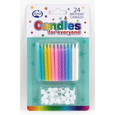 24 Pack Multi-Colour Pastel Candles with Holders - The Base Warehouse