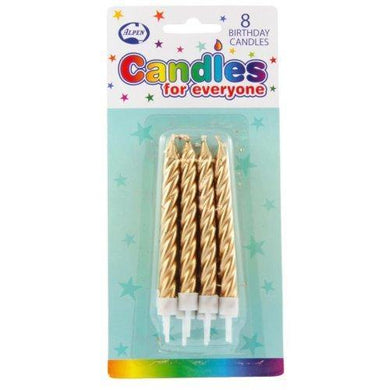 8 Pack Gold Jumbo Spiral Candles with Holders - The Base Warehouse
