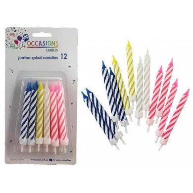 12 Pack Multi-Colour Jumbo Spiral Candles with Holders - The Base Warehouse